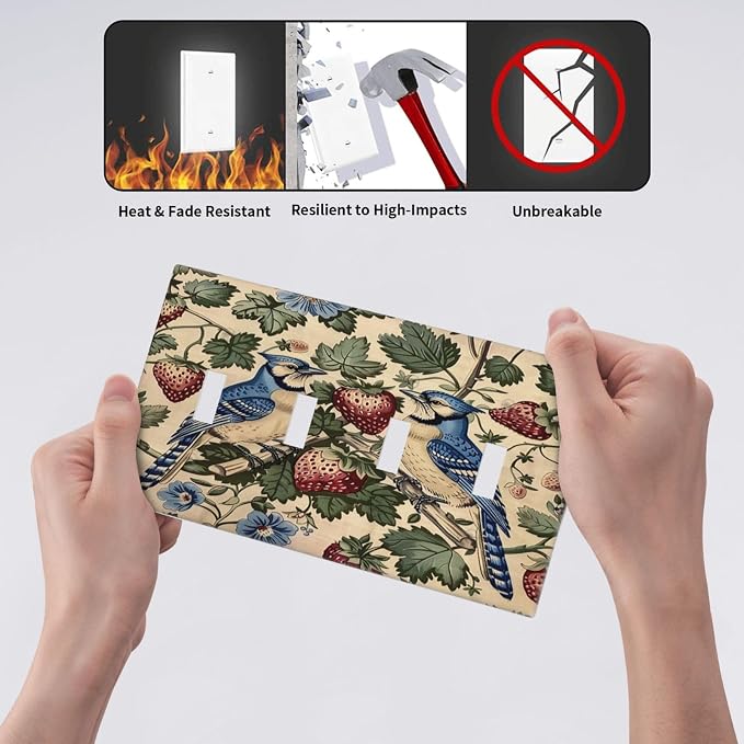 Light Switch Covers Vintage Floral Bird Strawberry Thief William Morris Quad - Image 6