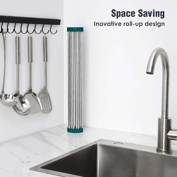 Tomorotec Stainless Steel Roll Up Dish Drying Rack, Foldable Over The Sink - Field & Grace