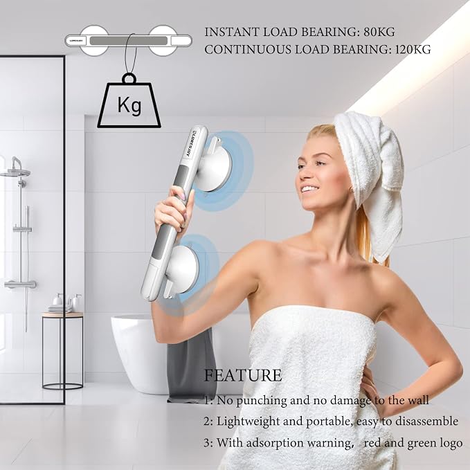 Shower Handles for Elderly Suction, 2 Pack Grab Bars for Bathtubs and Showers - Image 6