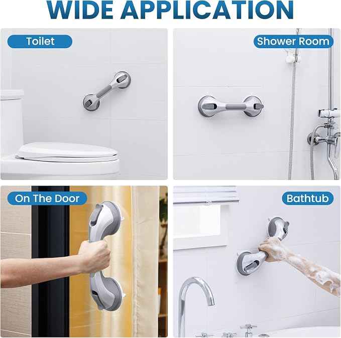 LEVERLOC Grab Bars for Bathtubs and Showers 2 Pack Suction Grab Bar, Heavy Duty