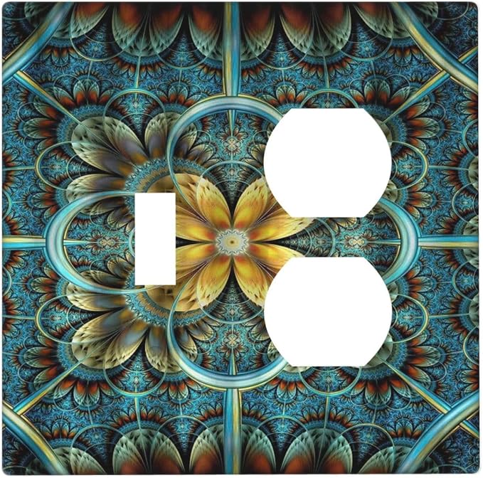 Decorative Light Switch Cover Plate Boho Fractal Mandala Bohemia 2 Gang Outlet by Spshian
