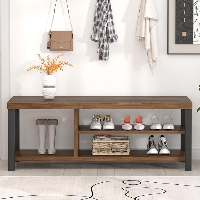 FOLUBAN Entryway Bench, Modern Wood Shoe Bench - Image 7