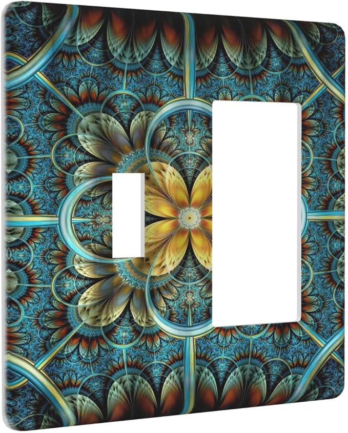 Light Switch Cover Boho Fractal Mandala 2 Gang Toggle Rocker Combo Wall Plates - Image 2