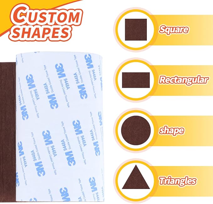 Felt Furniture Pads, Non Slip Self Adhesive Cuttable Felt Tape Brown Heavy Duty - Image 4