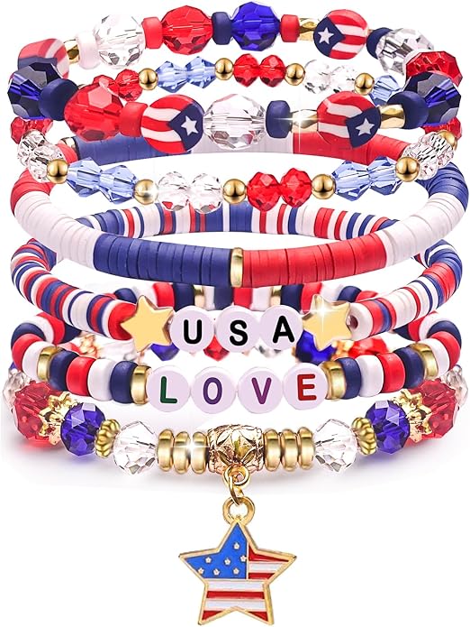 Independence Day Gifts for Women Men Teens Red White Blue Clay Beaded Stackable by Unknown