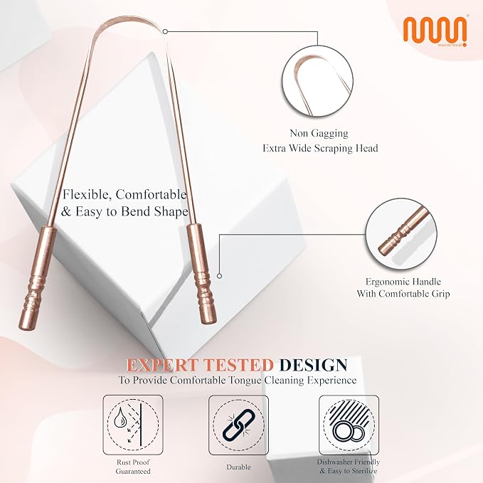 MasterMedi Tongue Scraper for Adults, 100% Stainless Steel & Copper Tongue - Image 3