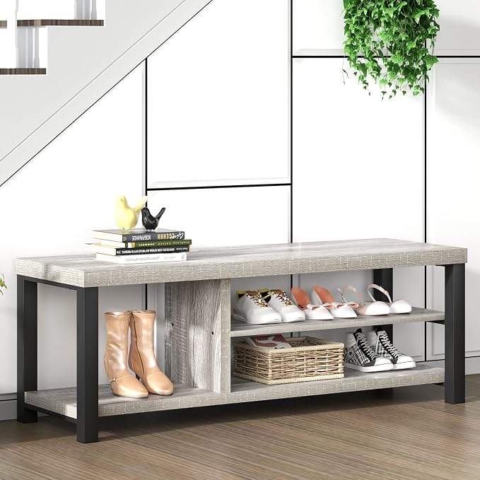FOLUBAN Shoe Storage Bench, Rustic Wood Entryway Bench by FOLUBAN