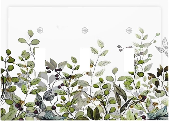 Watercolor Green Eucalyptus Leaves Plants Fruit Decorative Switch Plates 3 Gang by Unknown