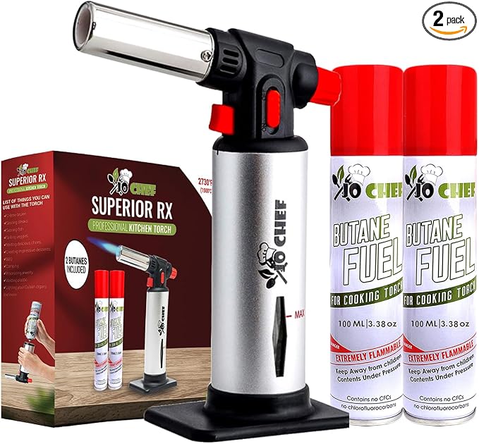 Jo Chef Kitchen Torch with Butane Included – Refillable butane torch Lighter by JoChef