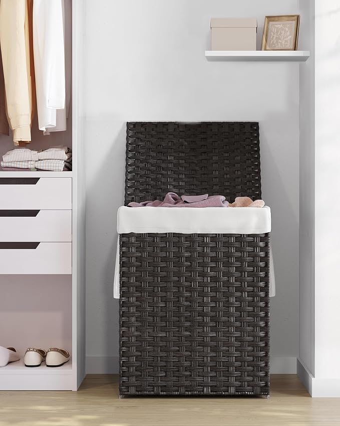 SONGMICS Laundry Hamper with Lid, 23.8 Gallon Synthetic Rattan Clothes Laundry - Field & Grace