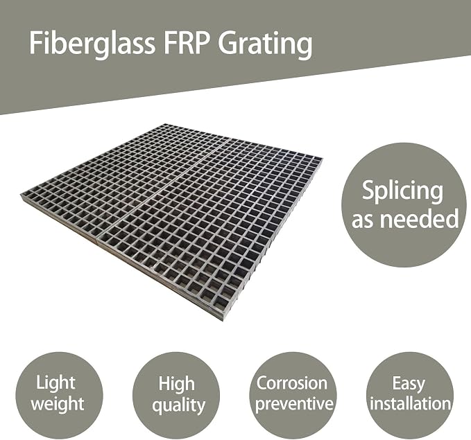 3.3ft*1.6ft Fiberglass Grating 1.5'' Thickness Gray Car Wash Grille Rectangle - Image 3
