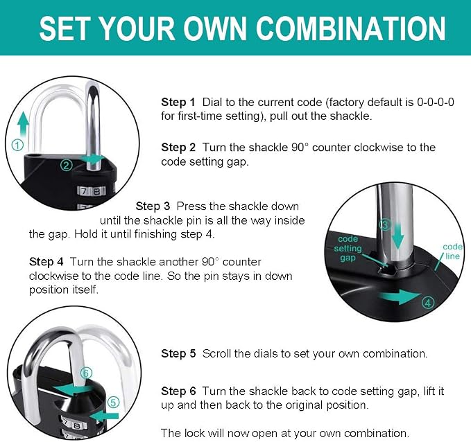 ZHEGE Padlock, Combination Lock 4 Digits, Outdoor Padlock Weatherproof - Image 6