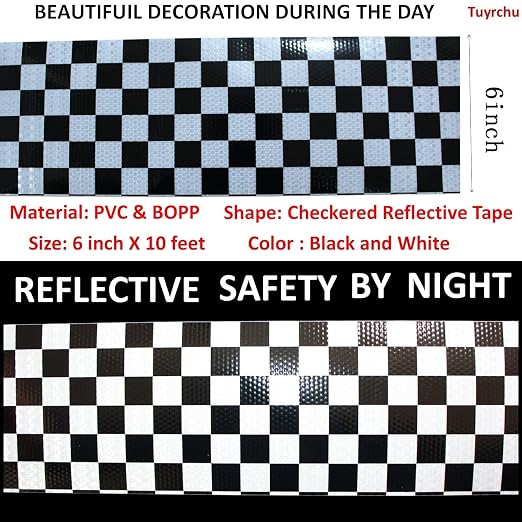 Black White Reflective Tape 6 inch X 10 feet, Outdoor Waterproof Hazard - Image 3