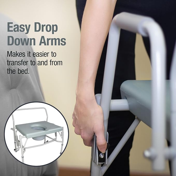 DMI Drop Arm Portable Toilet Commode, Extra-Wide Seat, 500 Pound Weight Capacity - Image 4