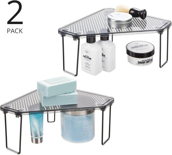 mDesign Plastic/Steel Corner Stackable Rack, Storage Organizer Shelf - Image 4