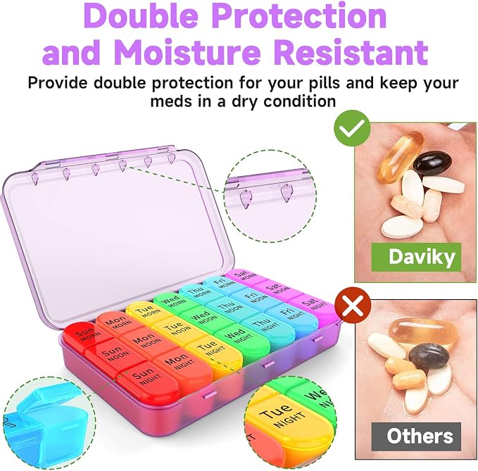 Daviky Weekly Pill Organizer 3 Times a Day, Travel Pill Organizer 3X a Day - Image 3