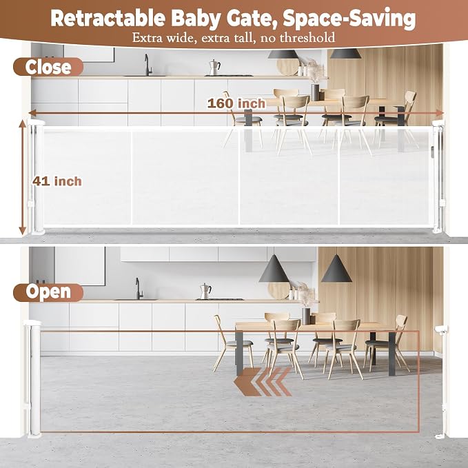 160" Retractable Baby Gate Extra Wide, Mesh Gate Long Child Gate Pet Gate - Image 3