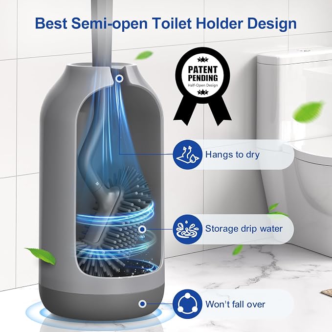 HAMITOR Toilet Bowl Brush Holder Set: Deep Cleaning Silicone Toilet Cleaner - Image 3