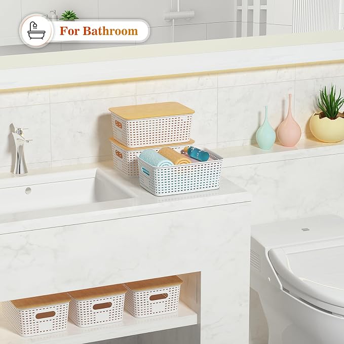 Plastic Storage Baskets With Bamboo Lid - Image 6
