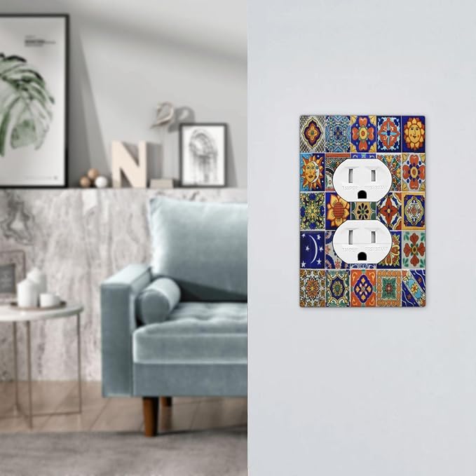Outlet Covers Mid Century Talavera Shaped Tiles 1 Gang Duplex Wall Plate - Image 7