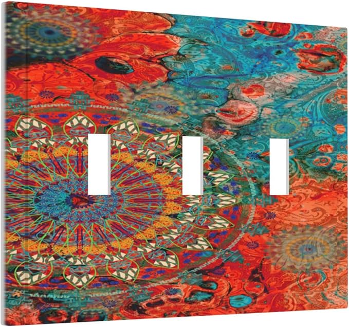Abstract Ombre Colorful Indian Mandala 3 Gang Light Switch Covers Triple Toggle - Image 2