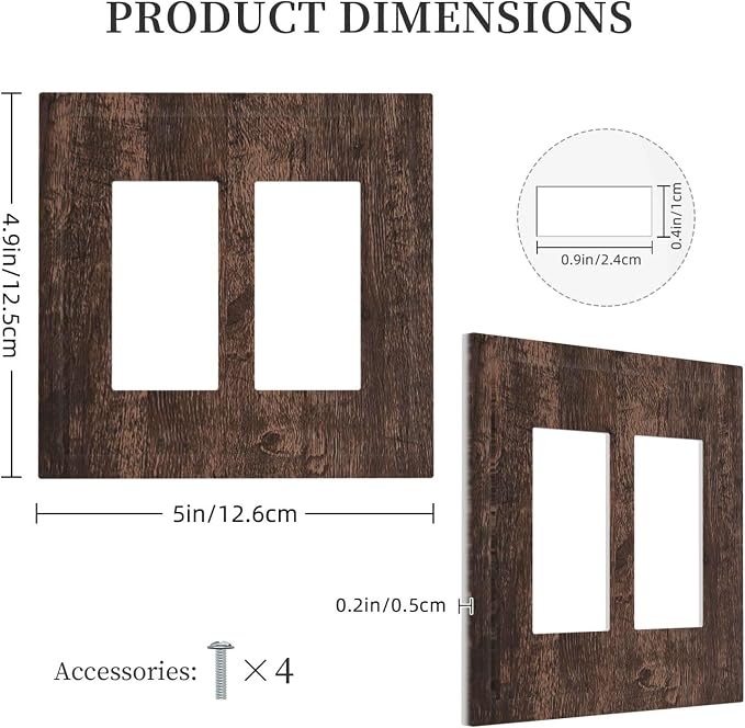Decorative Outlet Covers Rustic Dark Brown Wood Grain 2 Gang Double GFCI Rocker - Image 5