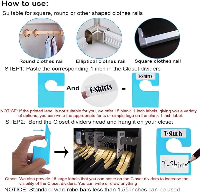 20 Pack White Clothing Rack Size Dividers Plus 45 Labels and 18 Large Blank - Image 4