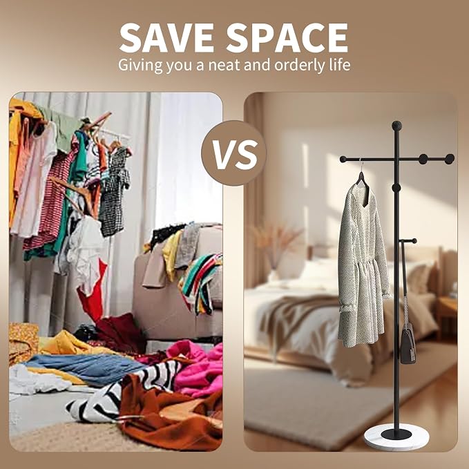 Modern Metal Coat Rack Stand, Heavy Duty T-shaped Coat Rack Freestanding - Image 7