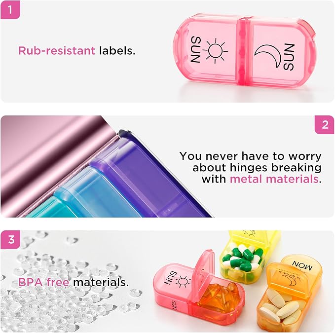 Zannaki Bling Metal XL Weekly Pill Organizer 2 Times a Day, Large Travel Daily - Image 4