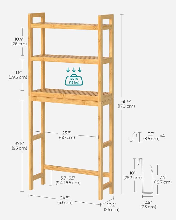 SONGMICS Over The Toilet Storage, 3-Tier Over Toilet Bathroom Organizer - Image 3