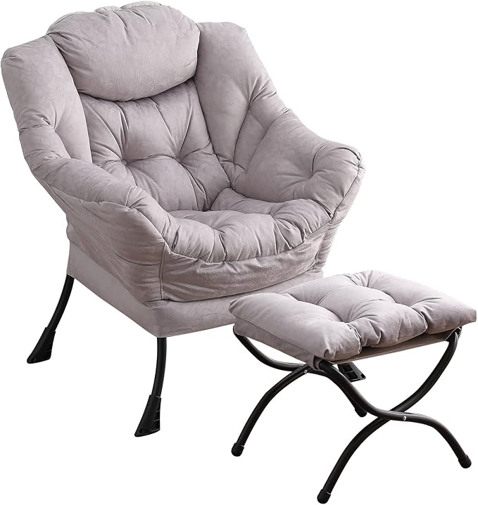 Lazy Chair with Ottoman, Modern Chair with Folding Footrest, Lounge Accent Chair - Image 3