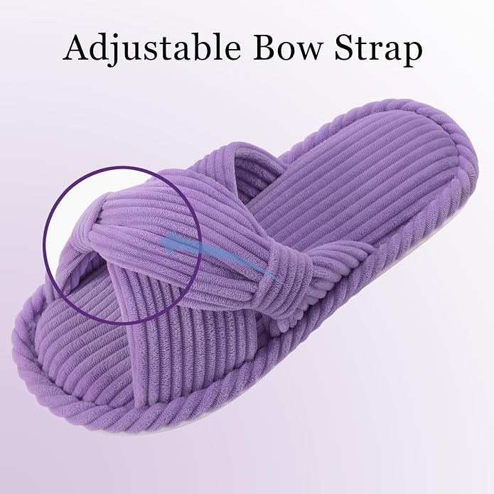 Evshine Fall House Slippers for Women Corduroy Cross Bow Indoor Slippers Open - Image 3