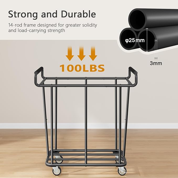 Large Laundry Hamper with Wheels, 360L Rolling Big Laundry Basket - Field & Grace