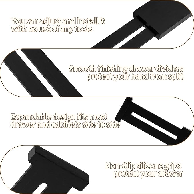 Utoplike 4 pcs Bamboo Kitchen Drawer Dividers Large, Adjustable Black Drawer - Image 5