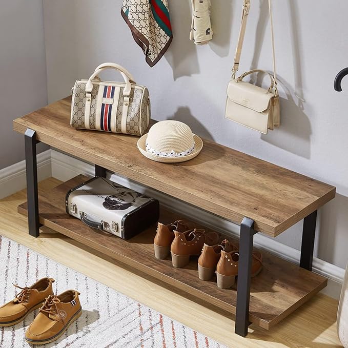 FOLUBAN Entryway Bench, Industrial Shoe Storage Bench by FOLUBAN