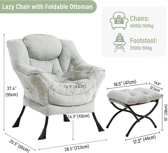 Lazy Chair with Ottoman, Modern Chair with Folding Footrest, Lounge Accent Chair - Image 2