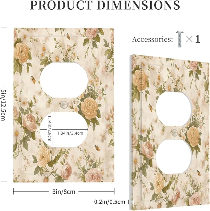 Outlet Covers Boho Vintage Roses Pink Red Yellow Bouquet Floral 1 Gang Duplex - Image 5