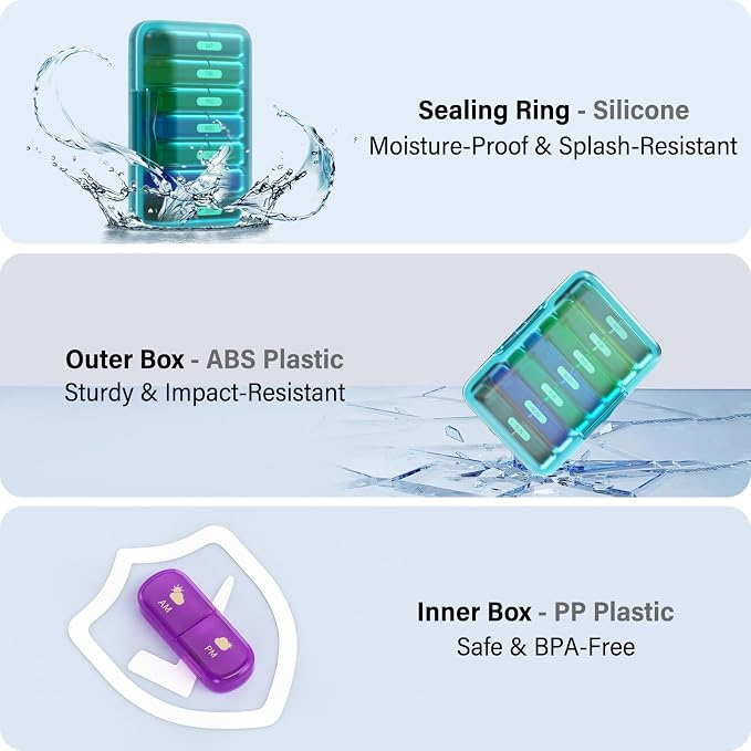 Weekly Pill Organizer 2 Times a Day, 7 Day Pill Box 2 Times, Portable - Image 3