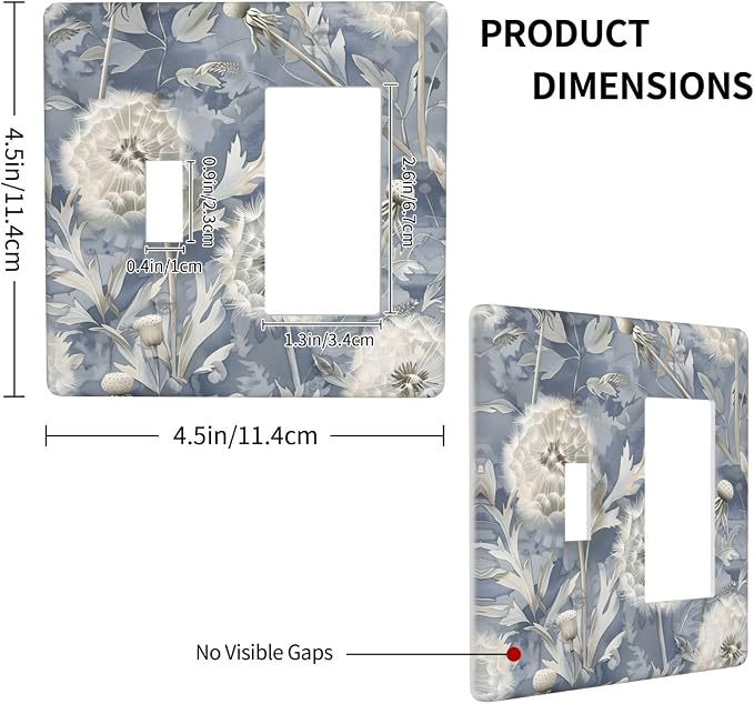 Blue Dandelion Vintage Floral Boho Flower Outlet Covers 1 Toggle 1 Rocker - Image 4