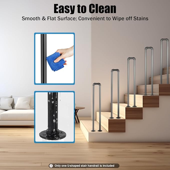 Stair Handrail Matte Black U-Shaped Industrial Wrought Iron Railing Non-Slip - Image 5