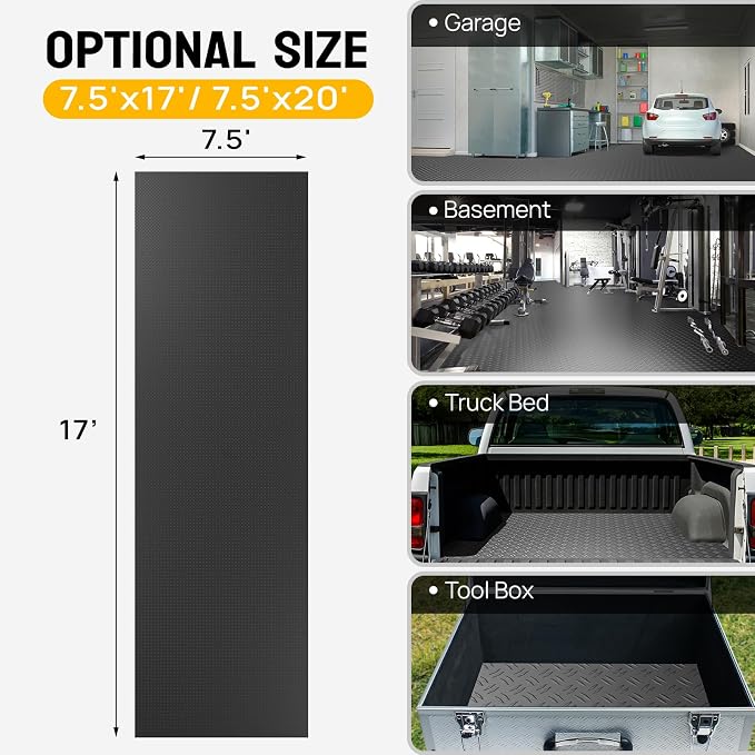 Bonnlo 7.5 X 20 FT Garage Floor Mat, Thickened Double Diamond Plate Garage - Image 7