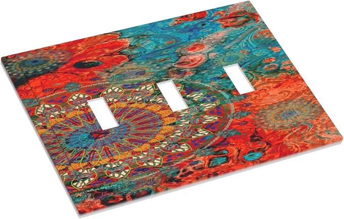 Abstract Ombre Colorful Indian Mandala 3 Gang Light Switch Covers Triple Toggle - Image 3