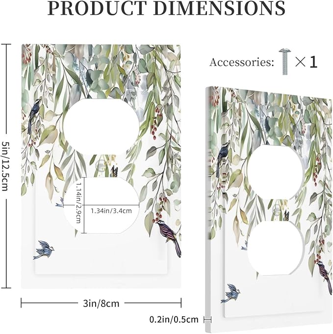 Green Leaf Eucalyptus Leaves Floral Bird Butterfly Outlet Covers 1 Gang Duplex - Image 5