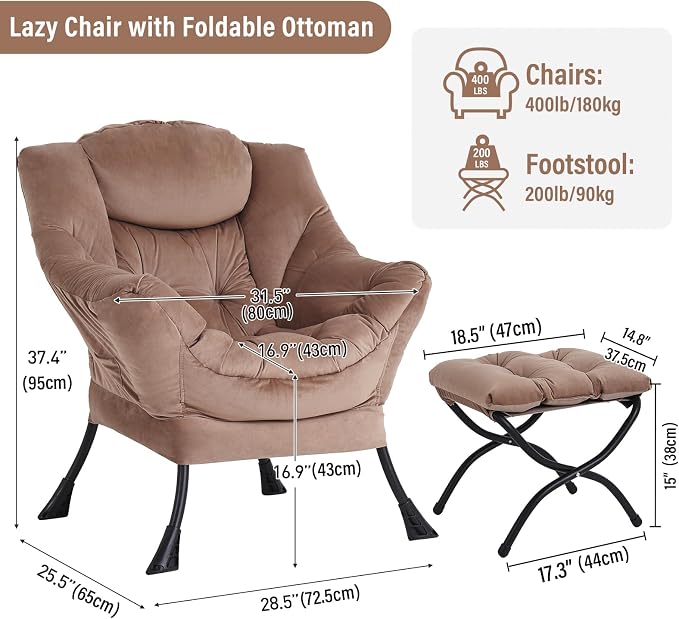 Lazy Chair with Ottoman, Modern Chair with Folding Footrest, Lounge Accent Chair - Image 2