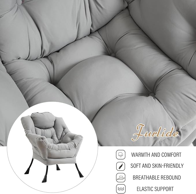 Lazy Chair with Ottoman, Modern Chair with Folding Footrest, Lounge Accent Chair - Image 8