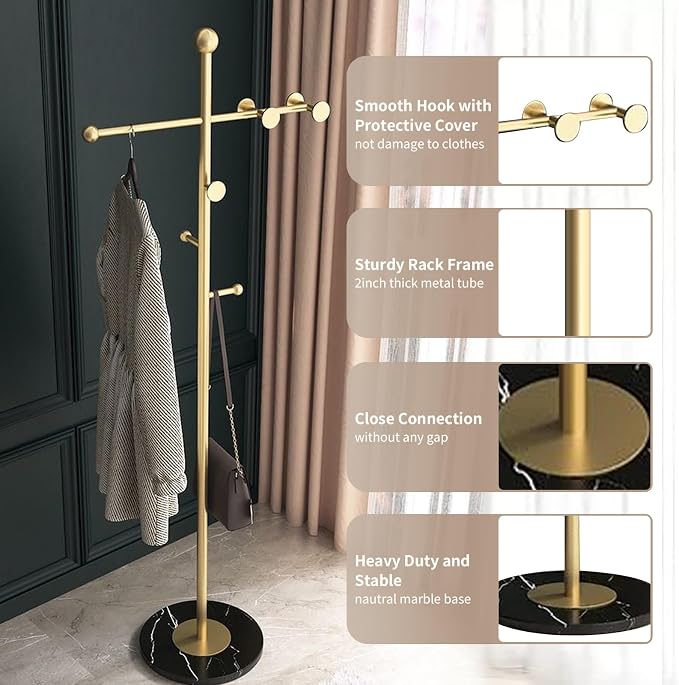Modern Metal Coat Rack Stand, Heavy Duty T-shaped Coat Rack Freestanding - Image 2