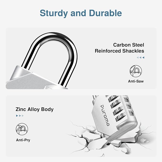 Puroma 4 Pack Combination Lock for Locker 4 Digit Outdoor Waterproof Padlock - Image 4
