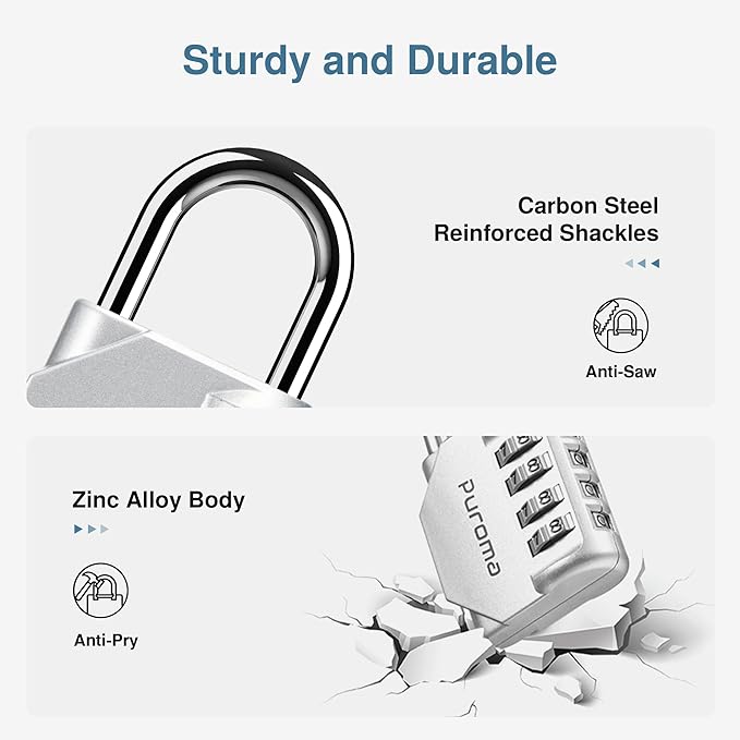 Puroma 4 Pack Combination Lock for Locker 4 Digit Outdoor Waterproof Padlock - Image 4