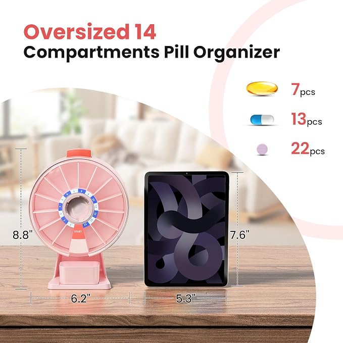 Odaro Large Pill Dispenser, Weekly Pill Organizer 7 Day Am Pm / 14 Day Pill Box - Image 4