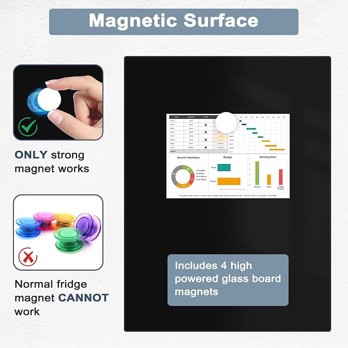 Magnetic Glass Whiteboard for Wall, Large Frameless White Board for Home and - Image 4